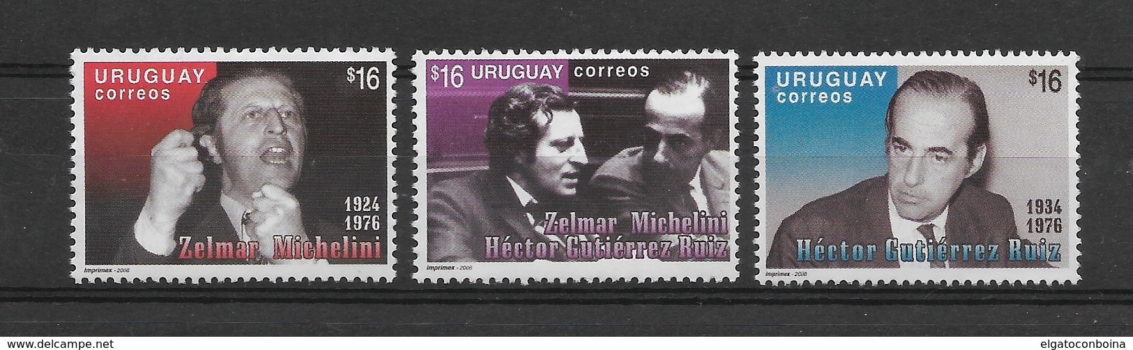 URUGUAY 2006, POLTICIAN, ZELMAR MICHELINI & HECTOR GUTIERREZ RUIZ, 3 VALUES  MNH - Uruguay