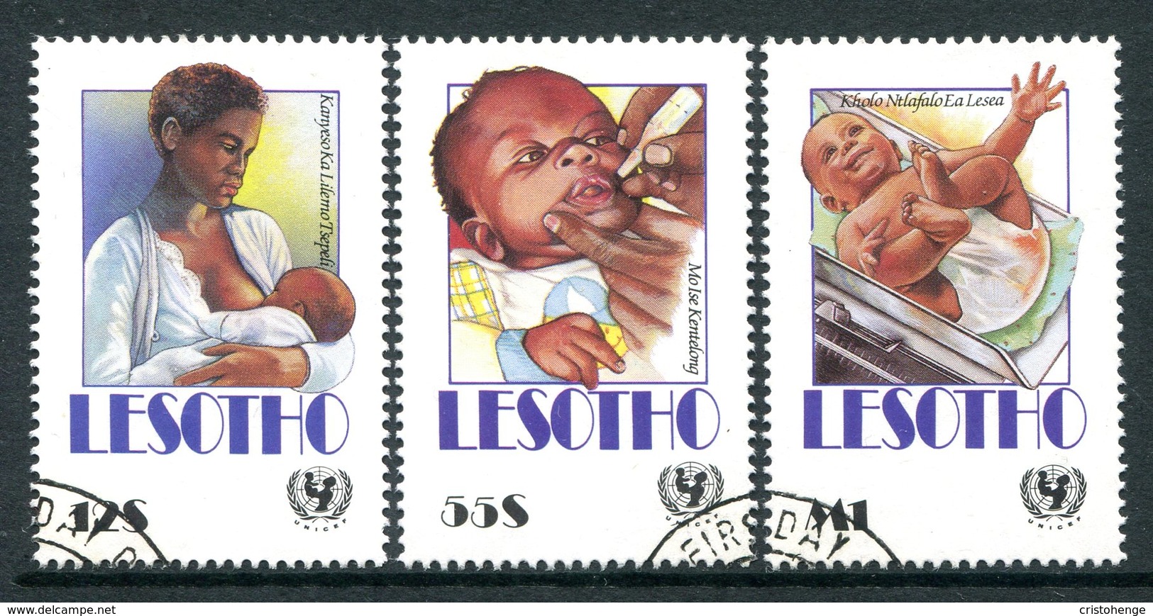 Lesotho 1990 UNICEF Child Survival Campaign Set Used (SG 981-983) - Lesotho (1966-...)