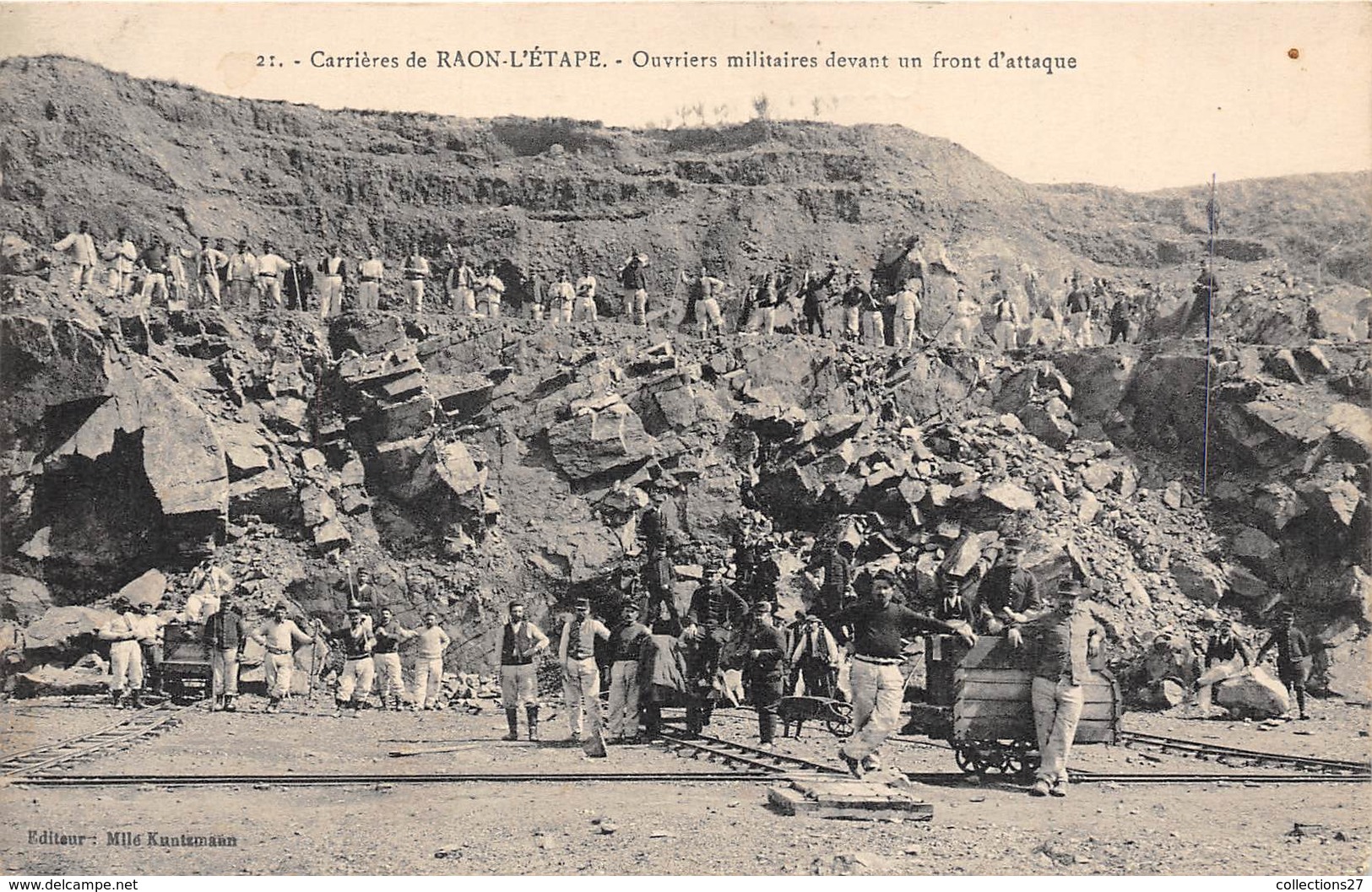 88-RAON-L'ETAPE- CARRIERES DE RAON-L'ETAPE- OUVRIERS MILITAIRES DEVANT UN FRONT D'ATTAQUE - Raon L'Etape