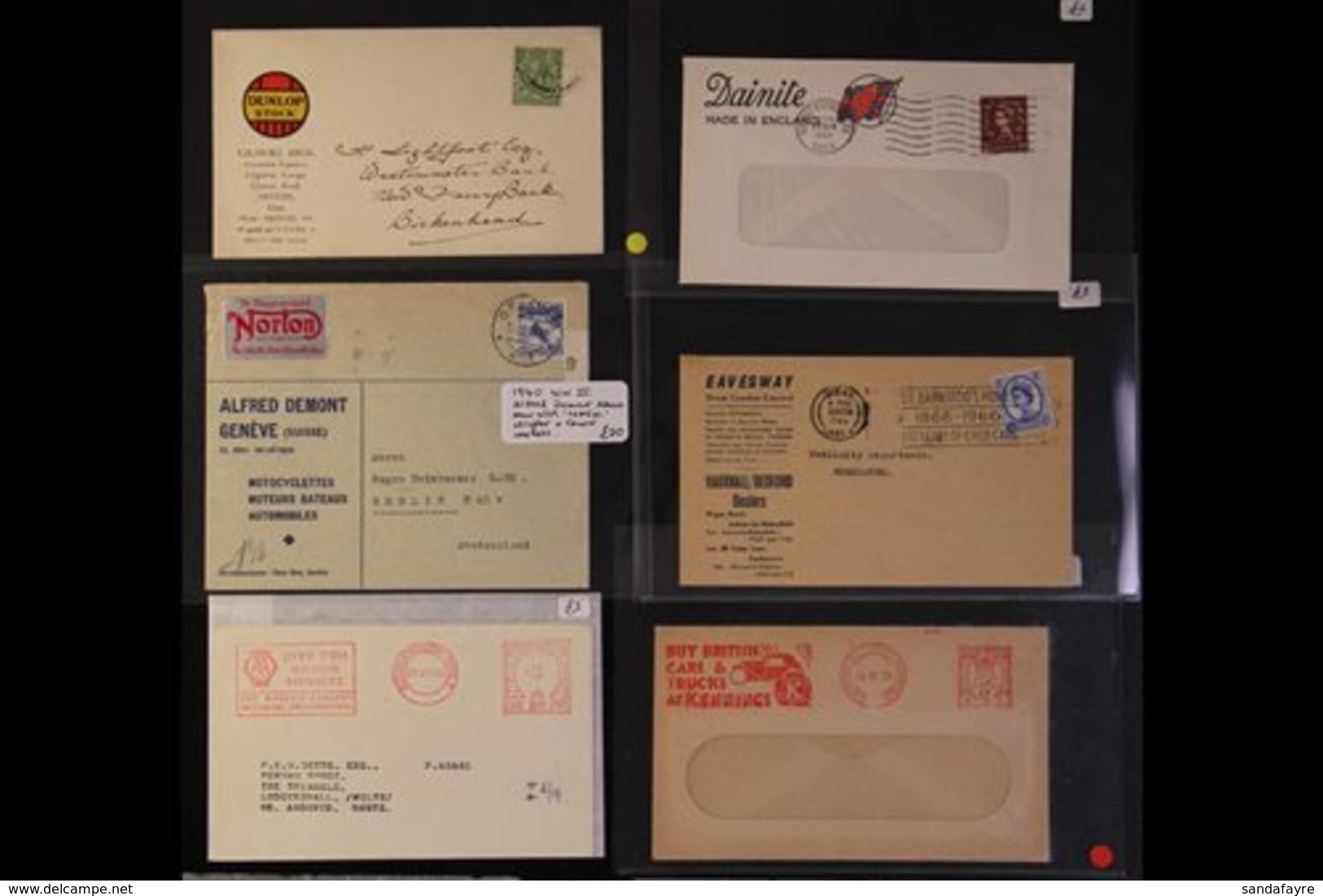 CARS & MOTORING  ADVERTISING ENVELOPES & METER MAIL We Note Interesting Group Of Covers, With Advert Envs For Dunlop, Sc - Unclassified