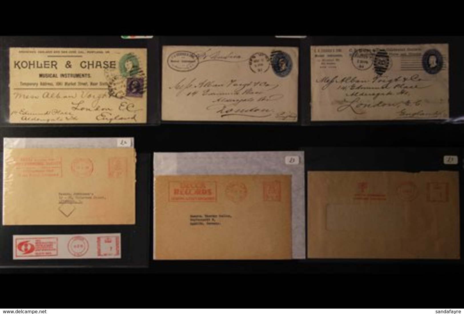 MUSIC  Group Of Covers Incl. Three 1890s USA Postal Stationery ADVERTISING ENVELOPES For "Kohler & Chase" With The "larg - Unclassified