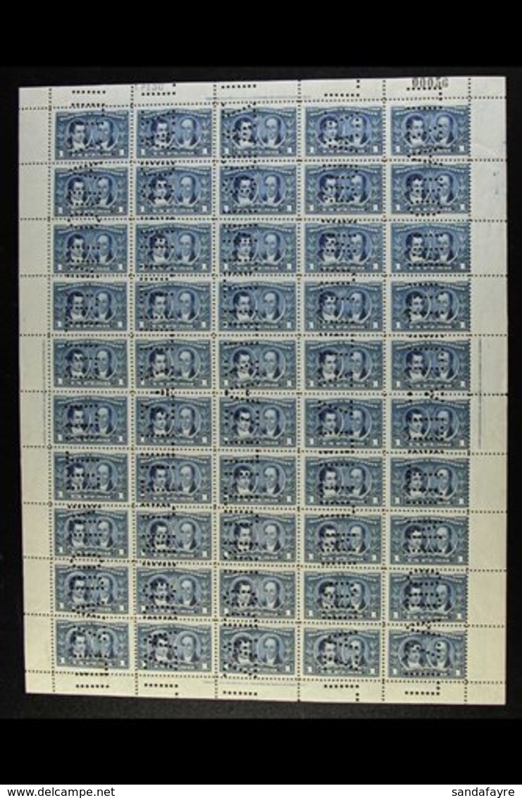 1910  1p Deep Blue Centenary (SG 378, Scott 172), Fine Mint (all But Two Stamps Are Never Hinged) COMPLETE SHEET Of 50 W - Other & Unclassified