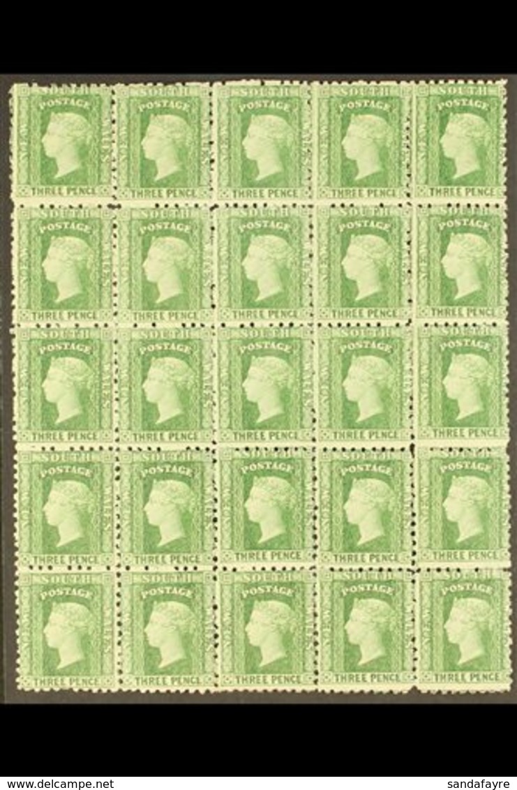 NEW SOUTH WALES  1893 3d Emerald Green, Perf 10, Inverted Watermark, SG 228, 5 X 5 Mint Multiple, The Three Middle Horiz - Other & Unclassified