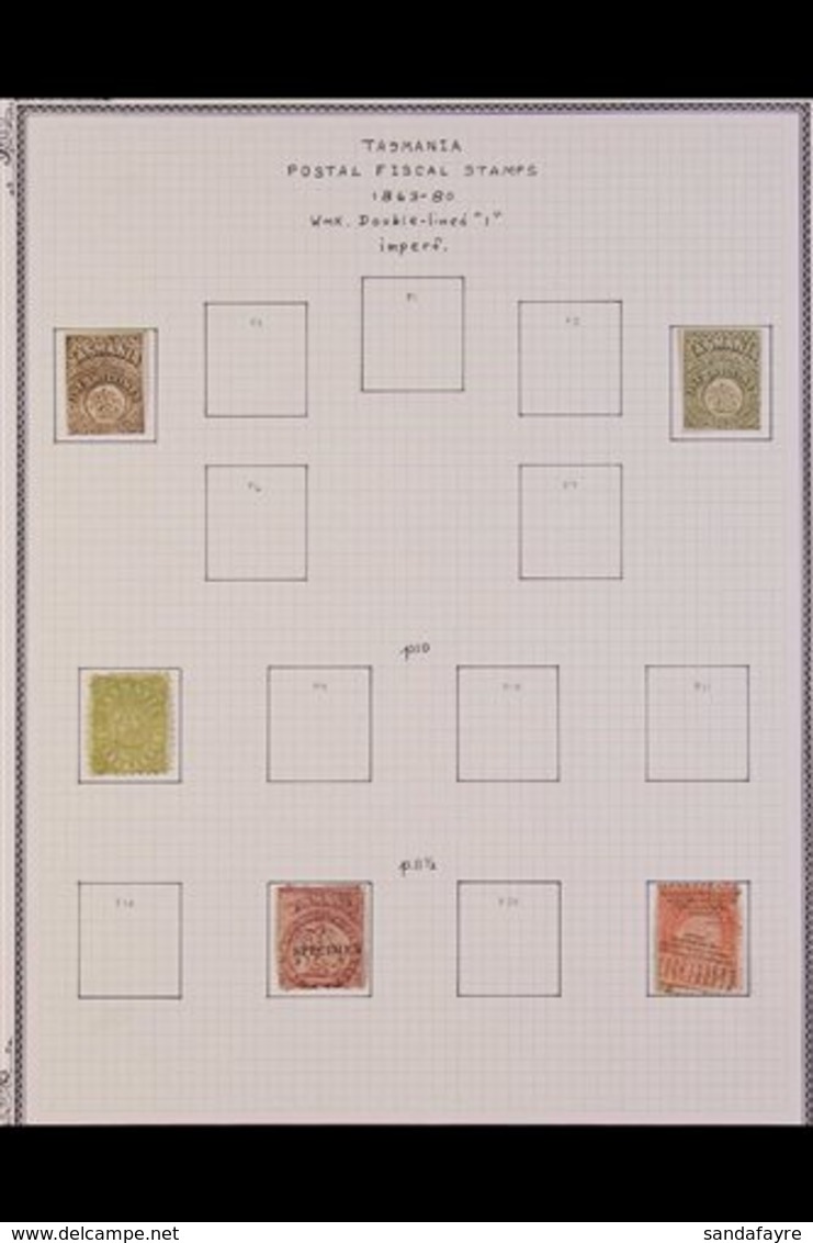 TASMANIA  POSTAL FISCALS  1863 - 1900 Interesting Mint And Used Collection Pages With 1863 Imperfs 5s Brown And 5s Green - Sonstige & Ohne Zuordnung