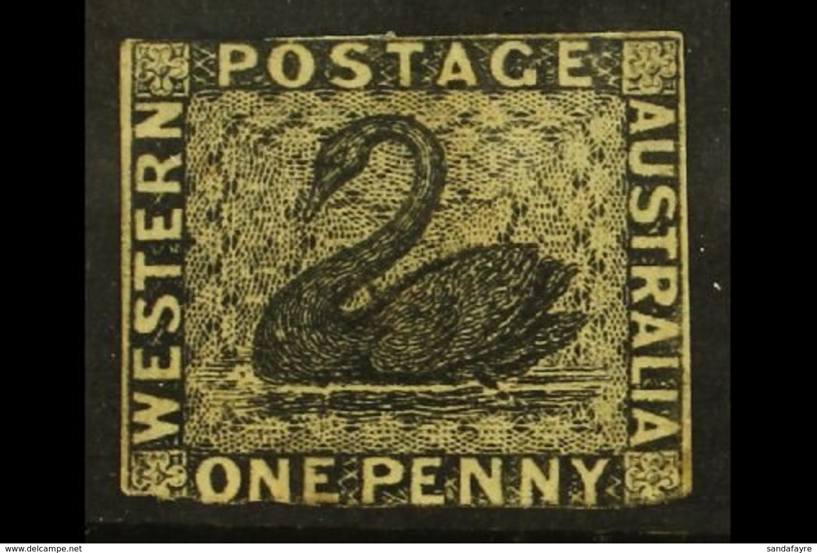 WESTERN AUSTRALIA  1854 1d Black Imperf, SG 1, Unused No Gum With Small Margins Just Touching At Top And Into At Base. F - Other & Unclassified