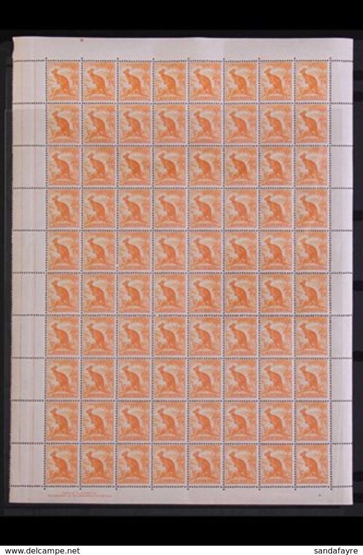 1948-56  ½d Orange Wallaroo, SG 228, Never Hinged Mint Complete Right-hand PANE Of 80 With Margins All Around, Containin - Other & Unclassified