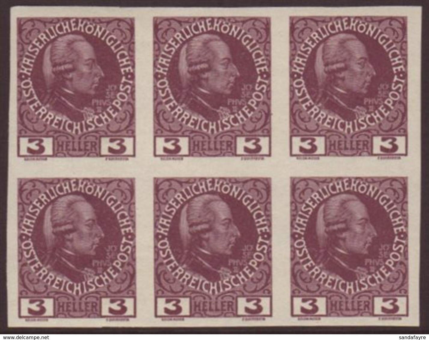 1908-13  3h Purple Unsurfaced Paper Accession Imperf, Michel 141x U, Superb Never Hinged Mint IMPERF BLOCK Of 6, Fresh.  - Other & Unclassified