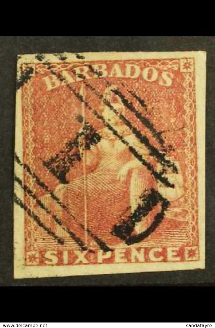 1858  6d Pale Rose-red, SG 11, 4 Margins, Very Fine Used. For More Images, Please Visit Http://www.sandafayre.com/itemde - Barbados (...-1966)