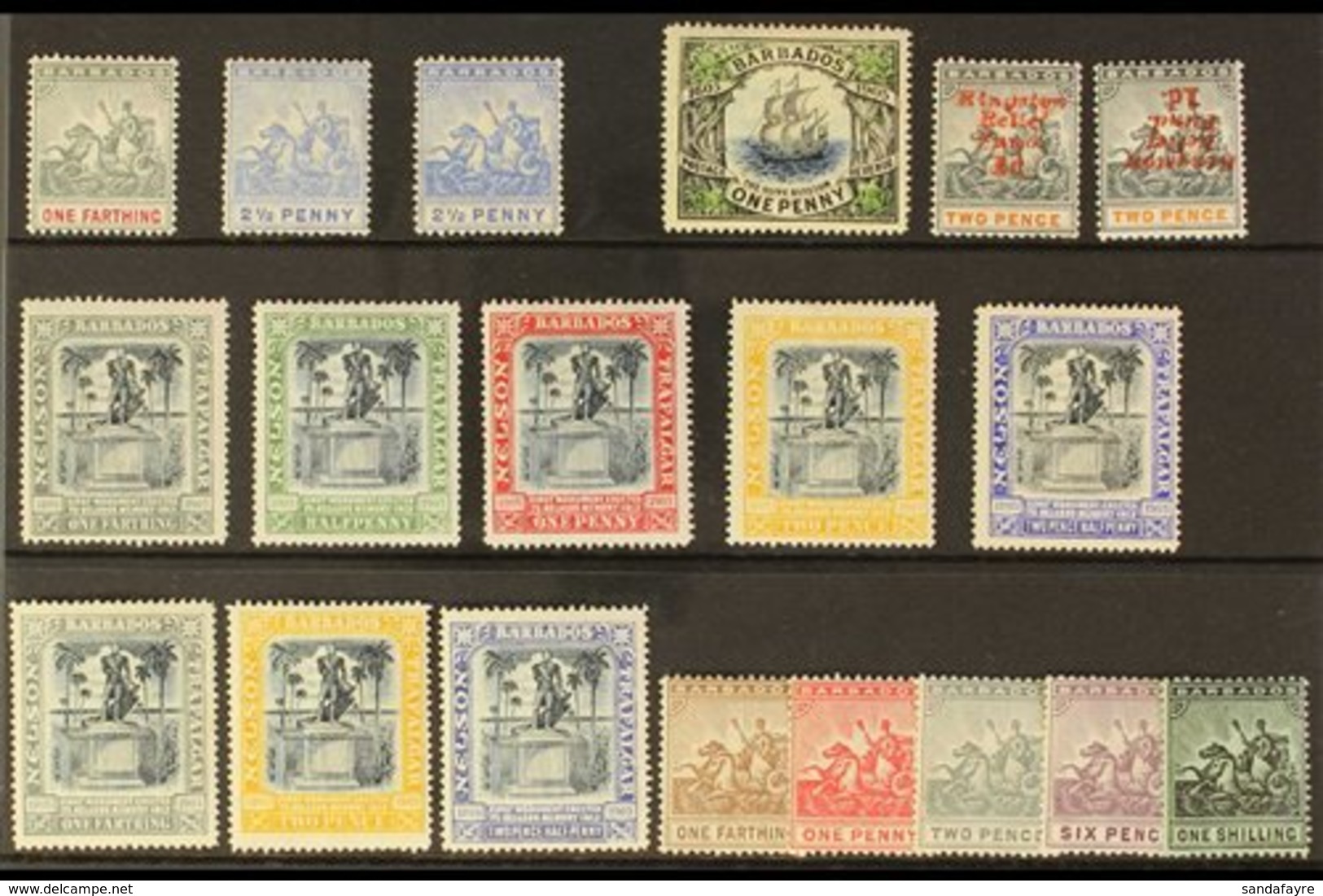 1905-1910 KEVII MINT SELECTION  Presented On A Stock Card That Includes 1905 MCA Wmk ¼d & 2½d X2 Shades, 1906 Nelson Cen - Barbados (...-1966)