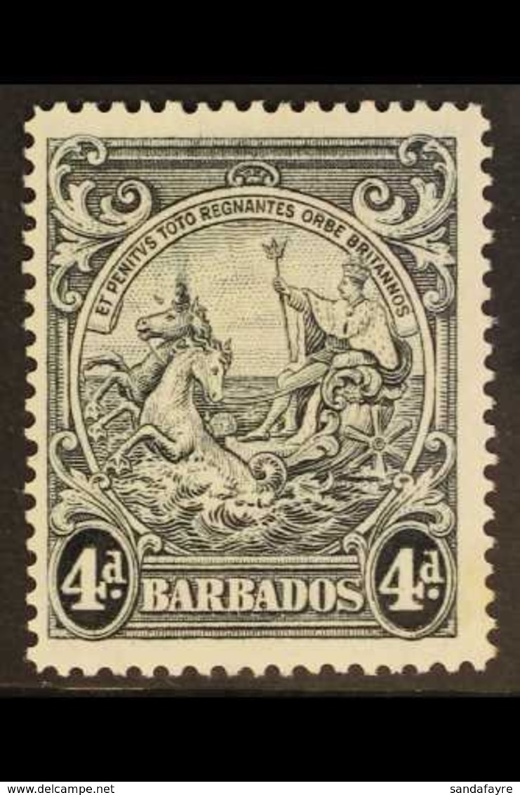 1944  4d Black Badge Of The Colony, Perf. 14, Position 4/1 Showing Flying Mane, SG 253da, Very Fine Mint. For More Image - Barbados (...-1966)