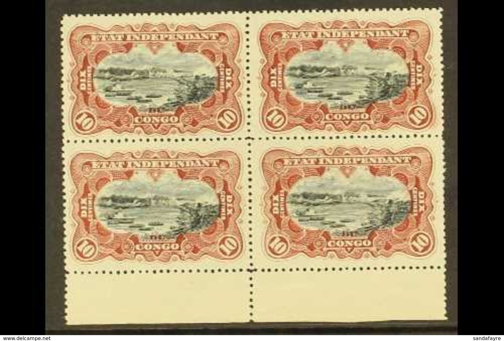 BELGIAN CONGO  1894 Pictorial 10c Red Brown, COB 17, Fine Never Hinged Mint Lower Marginal Block Of Four. For More Image - Other & Unclassified