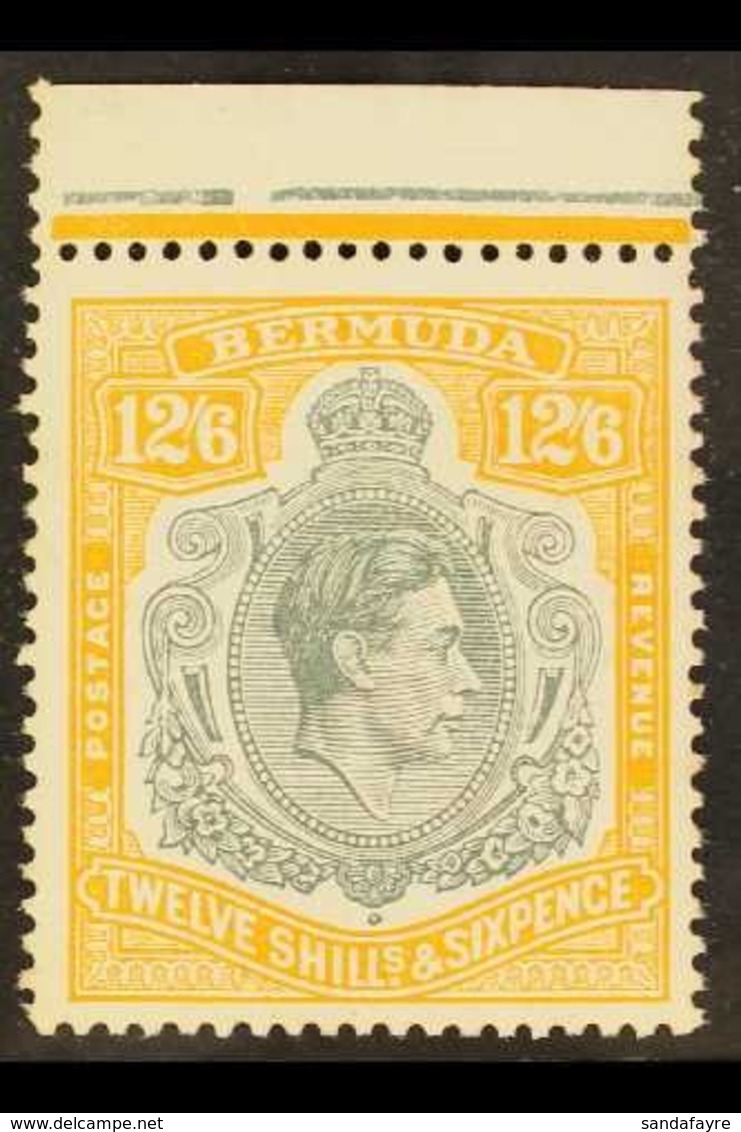1938-53  12s6d Grey & Pale Orange Perf 13 Chalky Paper Key Type, SG 120e, Never Hinged Mint Upper Marginal Example Showi - Bermuda
