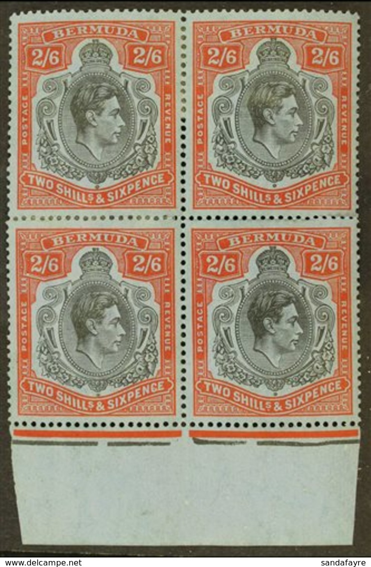 1938-53  2s6d Black & Pale Red On Grey-blue Chalky Paper Perf 14 KGVI Key Type, SG 117, Mint Lower Marginal BLOCK Of 4,  - Bermuda