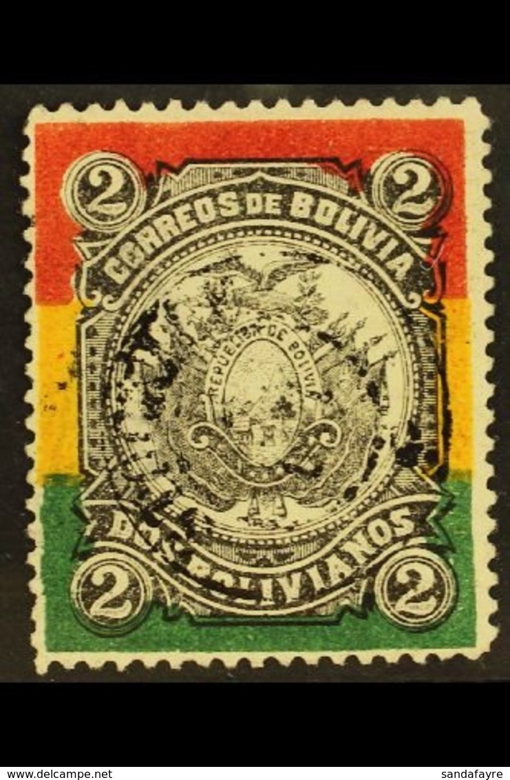 1897  2b Red, Yellow, Green & Black, Scott 54, Very Fine Used. For More Images, Please Visit Http://www.sandafayre.com/i - Bolivia