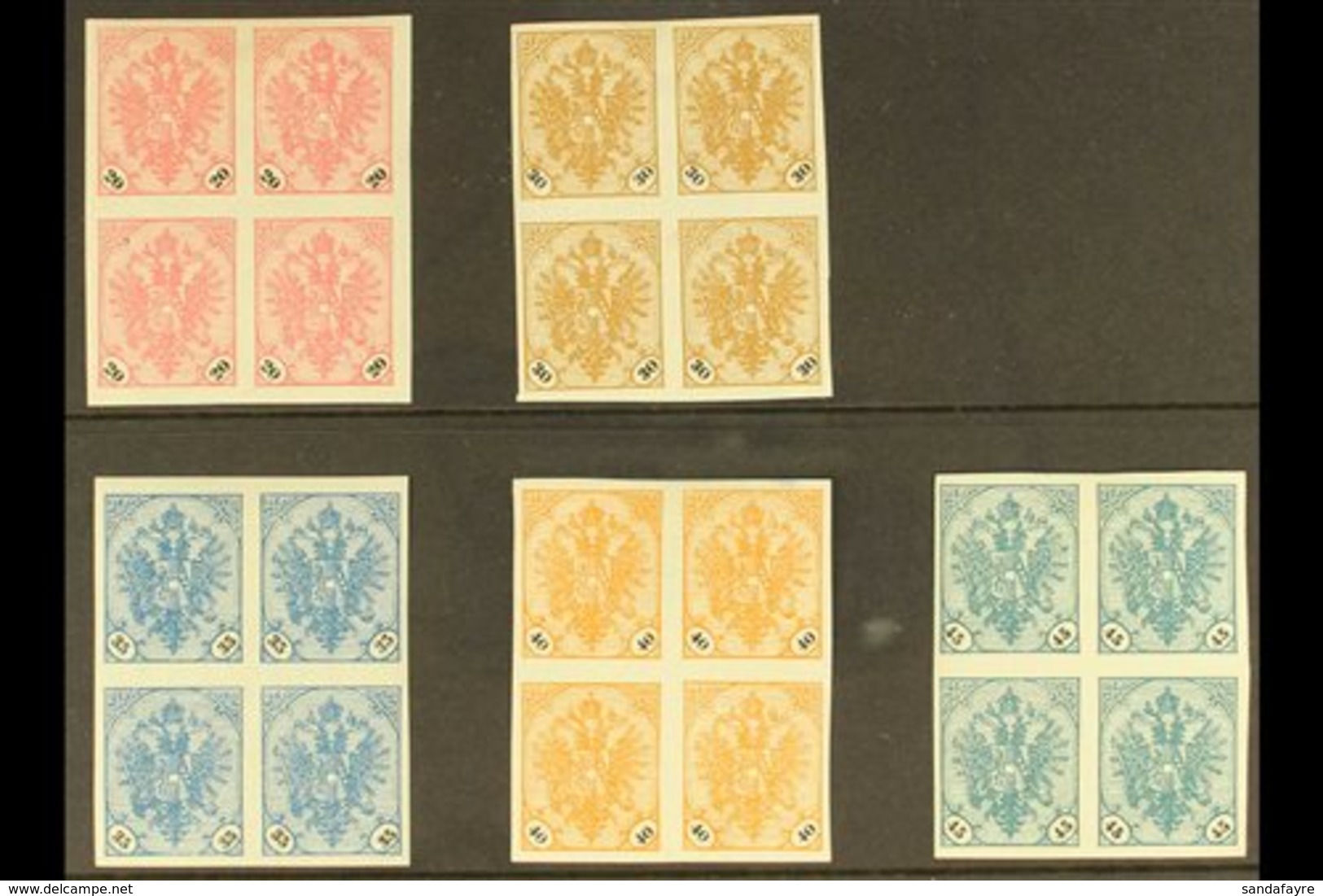 1901 IMPERF PROOF BLOCKS.  Black Numeral Set, Mi 24/28, SG 177/82, Imperf Mint Blocks Of 4. Lovely (5 Blocks = 20 Stamps - Bosnien-Herzegowina