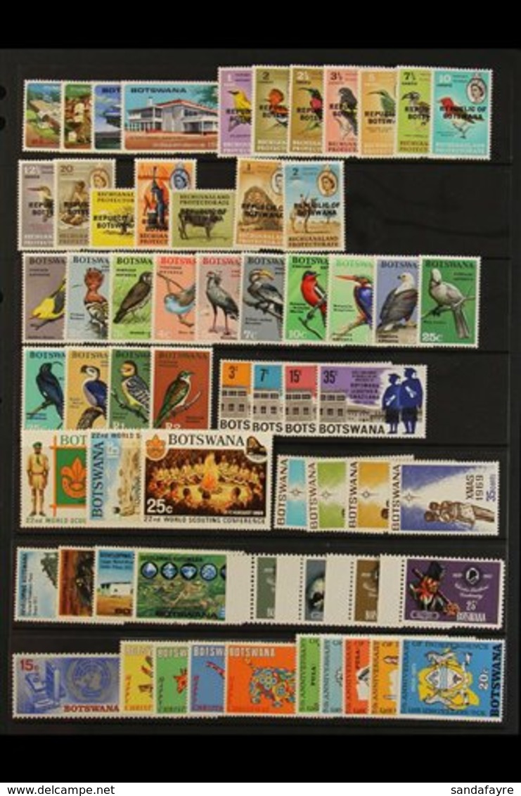 1966-75 NEVER HINGED MINT COLLECTION  Includes 1966 Ovptd Defins Set, 1967 Birds Defins Set, 1974 Minerals Defins To R1, - Botswana (1966-...)