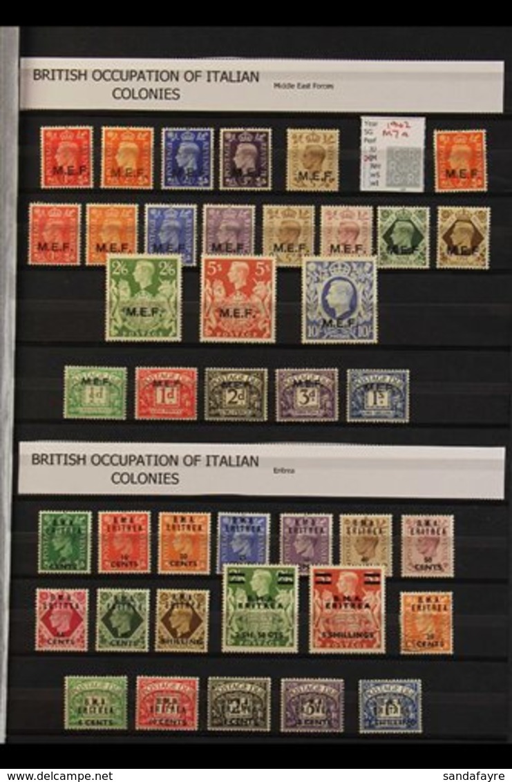 1942-50 MINT COLLECTION  We See 1942 "M.E.F." Ovpts Set, 2d Orange With SG Type M2 Ovpt (SG M7a), 1943-7 Set, 1942 Posta - Italian Eastern Africa
