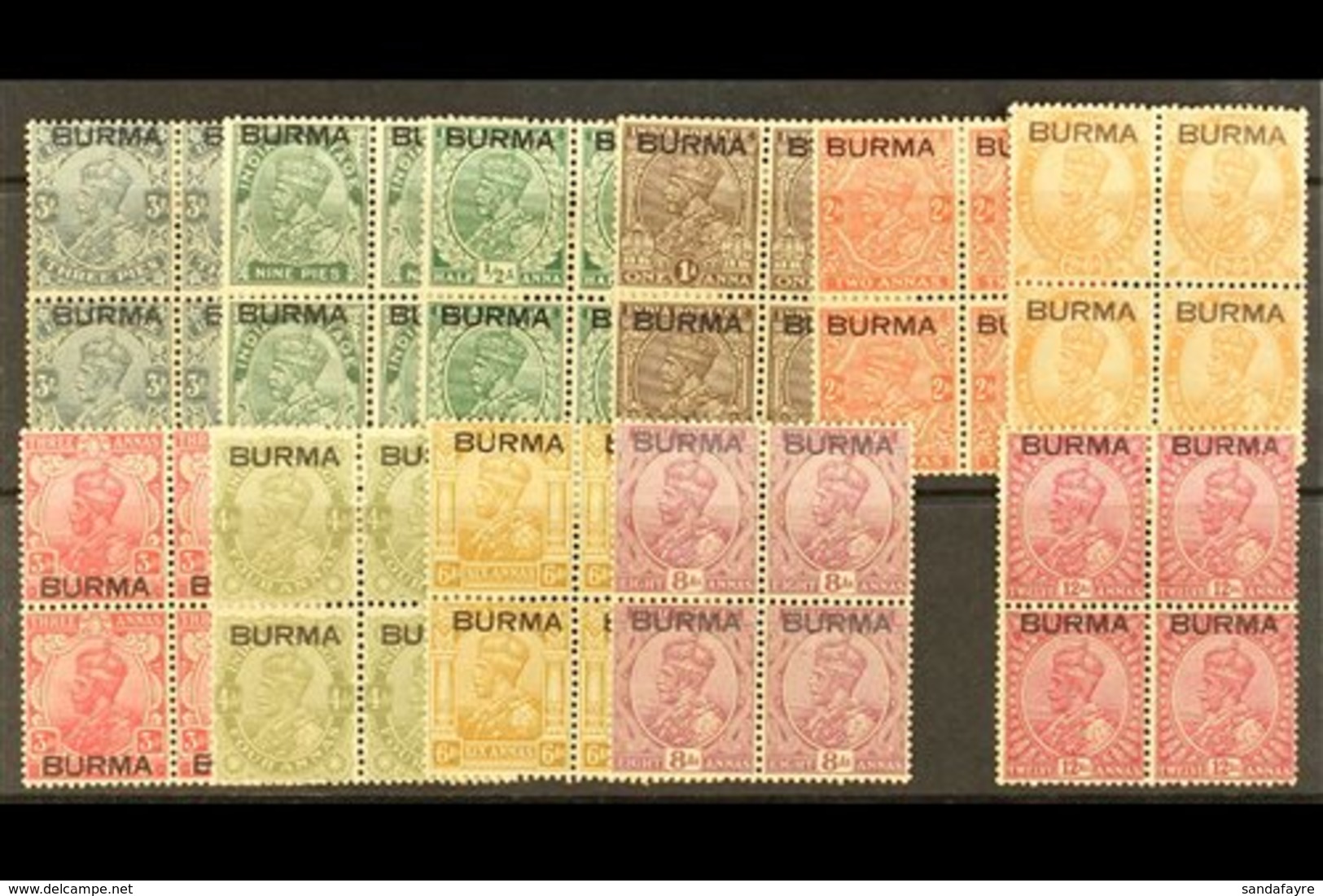 1937 MINT BLOCKS.  A Fresh And Attractive Range Of King George V Values From 3p To 12a (missing Just The 3 1/2d Blue) As - Burma (...-1947)