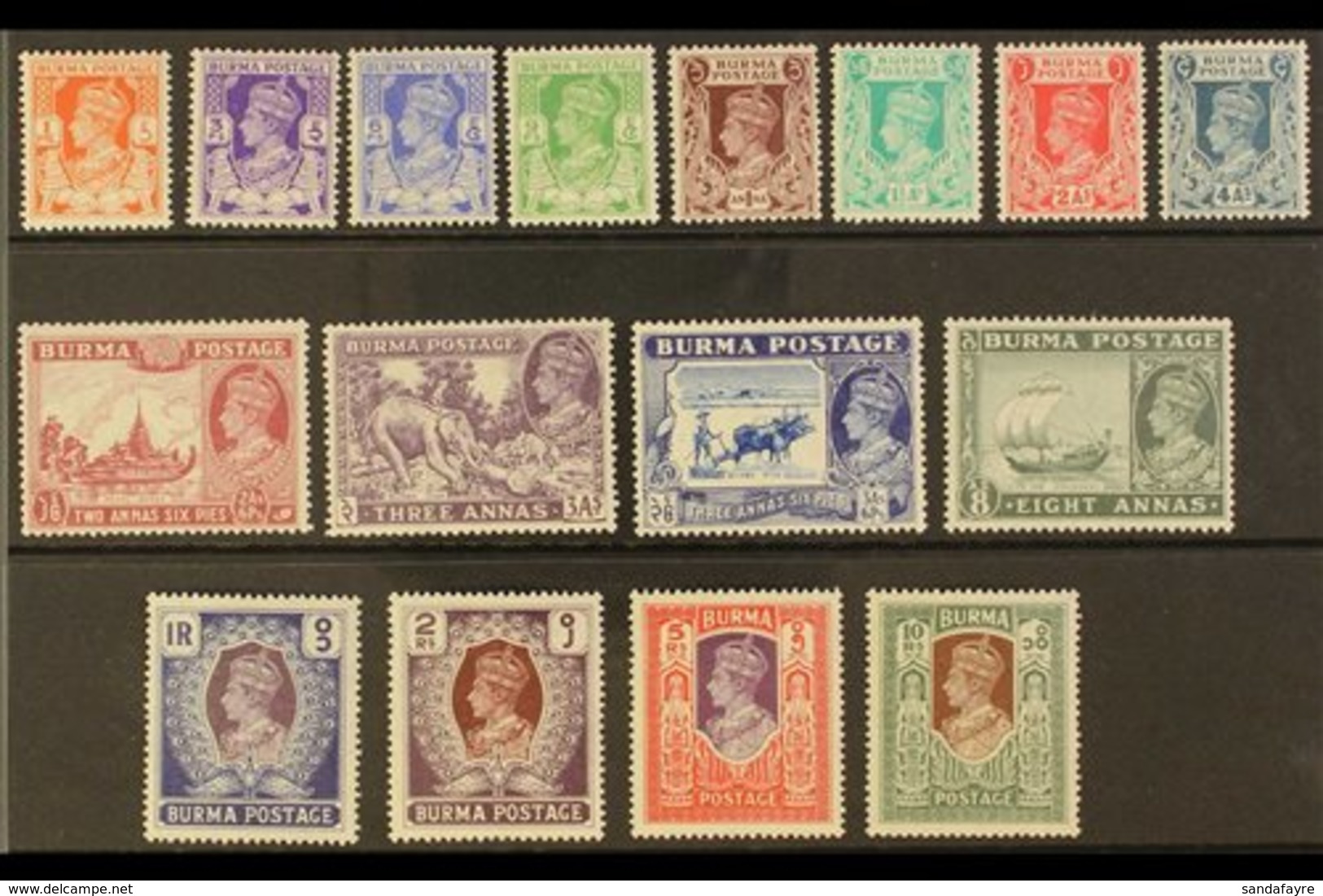 1938-40  Pictorials Complete Set, SG 18b/33, Never Hinged Mint, Fresh. (16 Stamps) For More Images, Please Visit Http:// - Burma (...-1947)