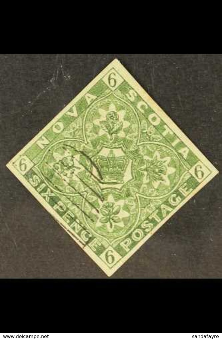 NOVA SCOTIA  FORGERY 1851-60 6d Yellow-green, Imperf, By Oneglia, As SG 5, Very Fine Used, Light Cancel And Four Good To - Other & Unclassified