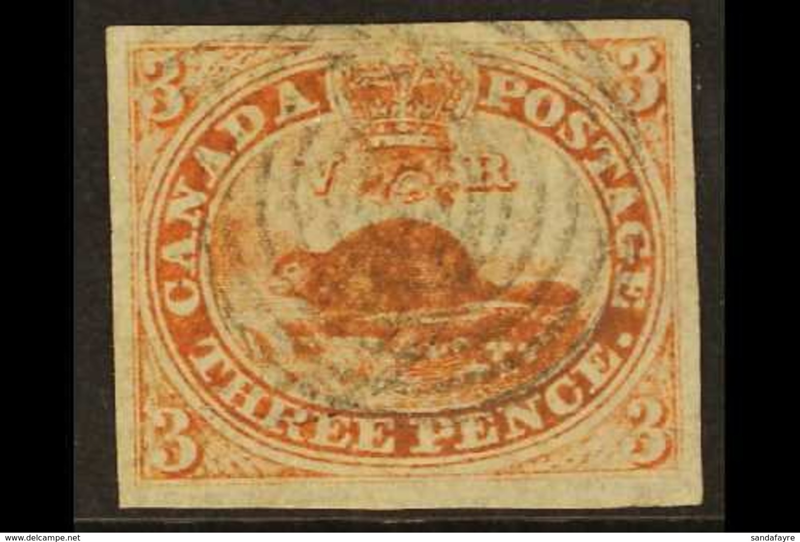 1857  3c Red On Thin Soft, Horizontally Laid Paper, SG 22, Superb Used With Large Margins All Round And Central Cancel.  - Sonstige & Ohne Zuordnung