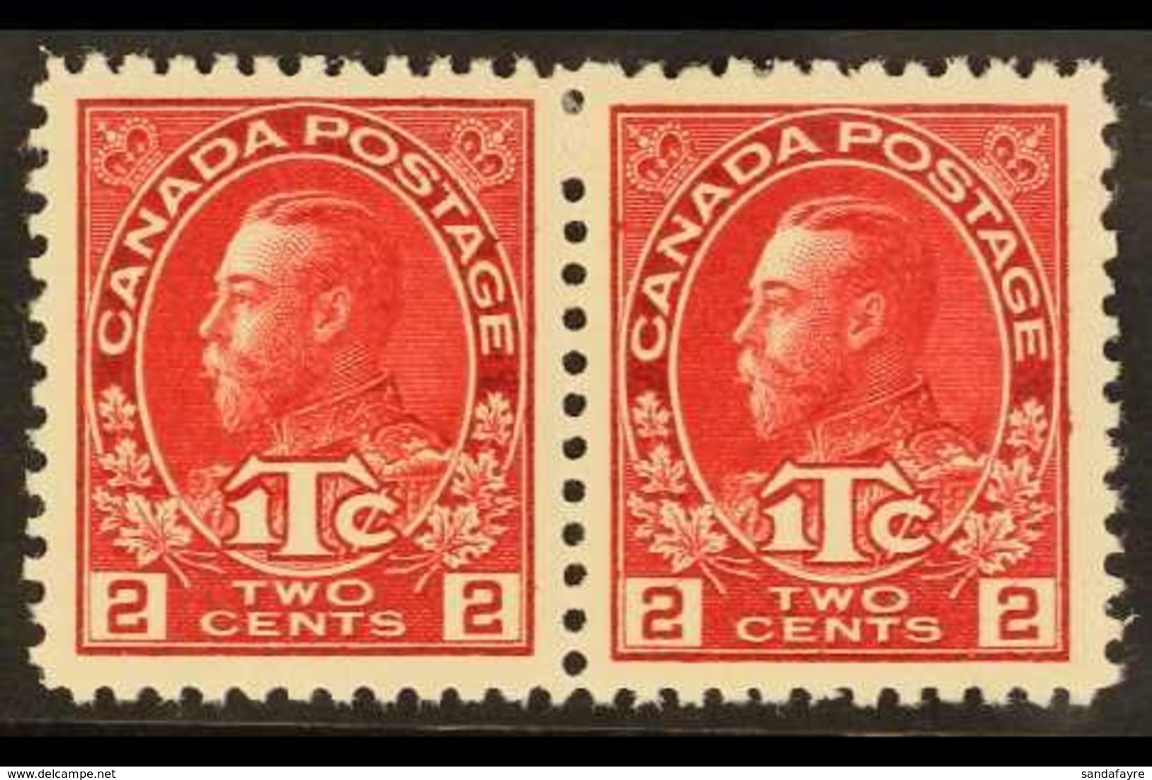 1916  2c+1c Carmine-red Die II, SG 237, Superb Mint Horizontal PAIR, Very Fine Centring, Lovely Fresh Deep Colour, Very  - Other & Unclassified