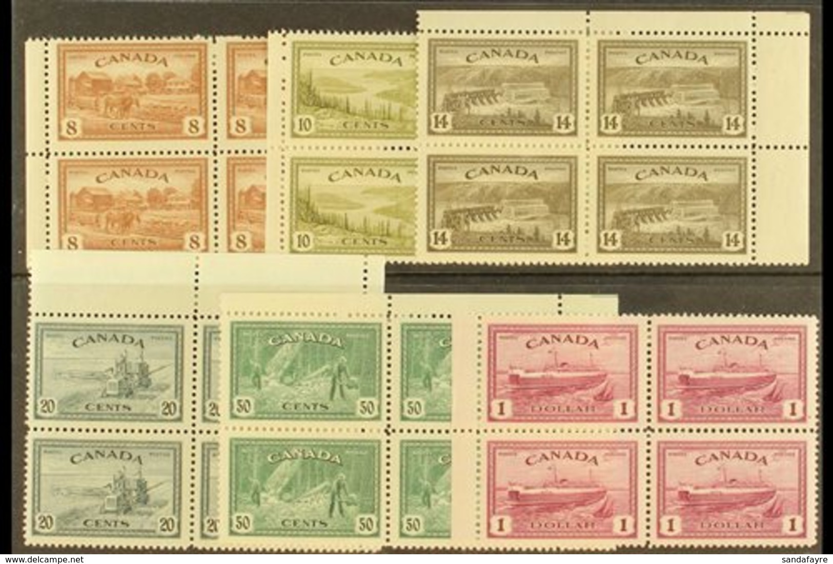 1946-47  Peace Re-conversion "Postage" Set, SG 401/406, FINE MINT/NHM Blocks Of 4 (6 Blocks = 24 Stamps) For More Images - Sonstige & Ohne Zuordnung