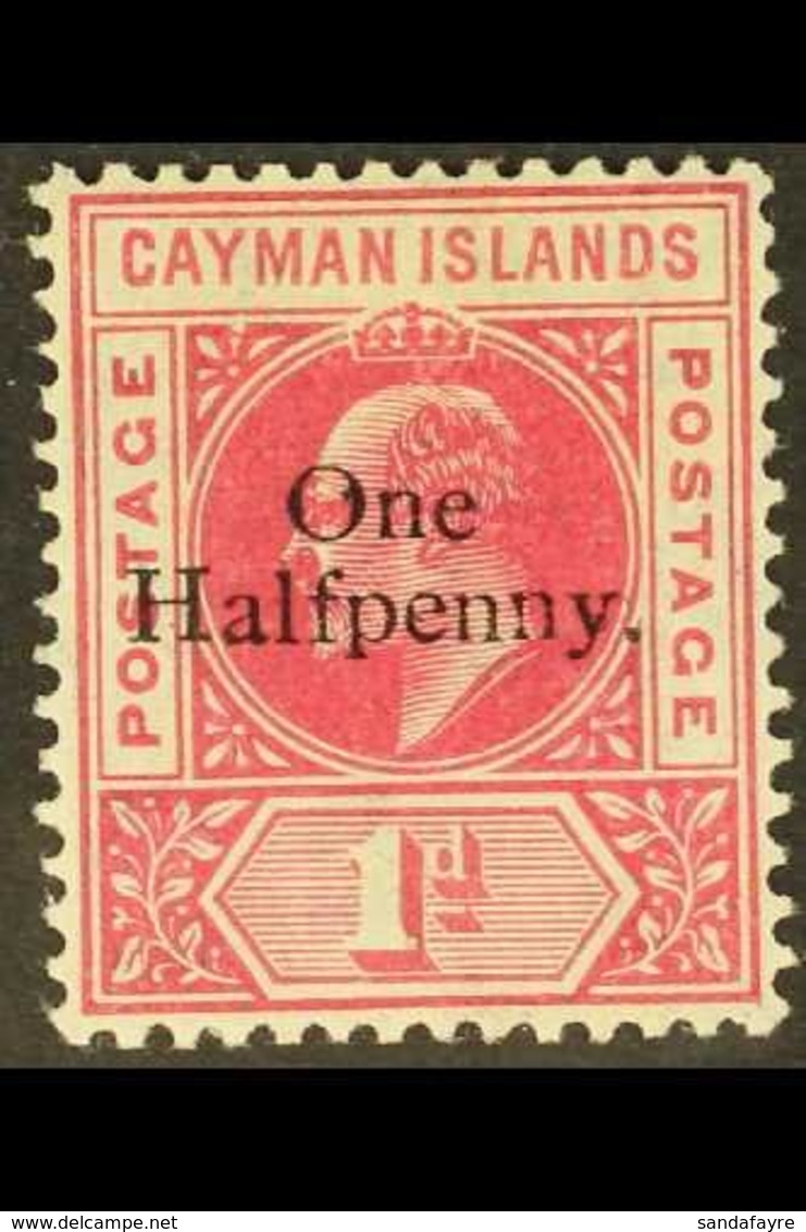 1907  ½d On 1d Carmine Surcharge With SLOTTED FRAME Variety (position L 1/4), SG 17var, Very Fine Mint, Very Fresh, Expe - Kaimaninseln