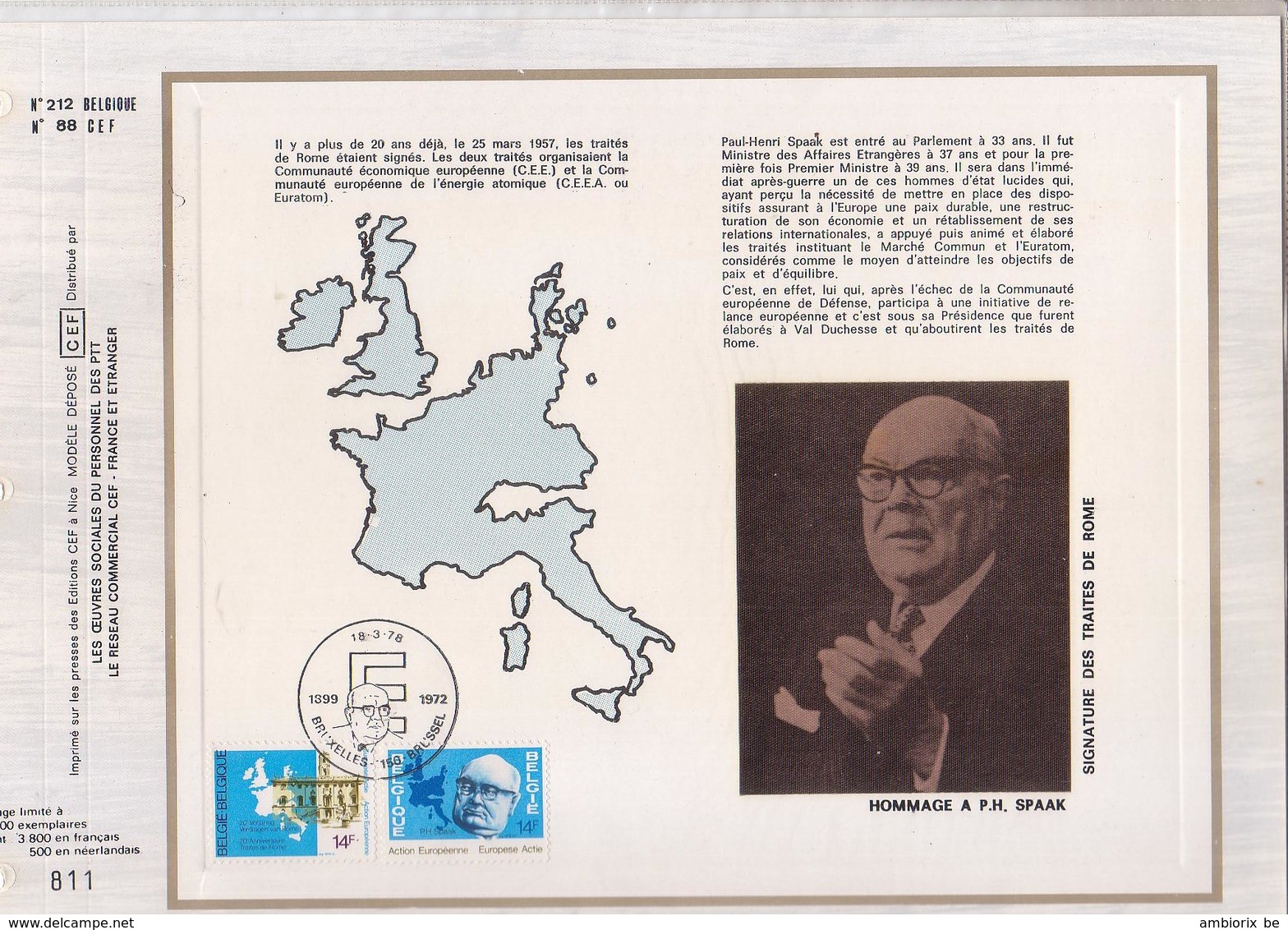 Carte CEF - 1884-87 - Signature Du Traité De Rome, ... - 1971-1980