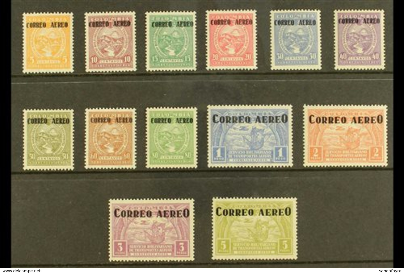 1932  "CORREO AEREO" Air Overprints Complete Set (Scott C83/95, SG 413/25), Fine Mint, Very Fresh. (13 Stamps) For More  - Colombia
