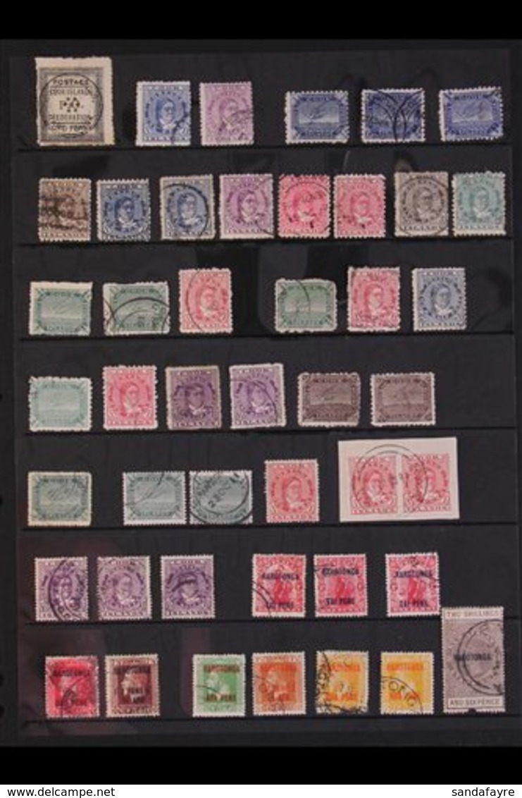 1892-1936 OLD TIME USED COLLECTION  Presented On A Pair Of Stock Pages That Includes 1892 1d Black (SG 1), 1893-1900 Que - Cook Islands