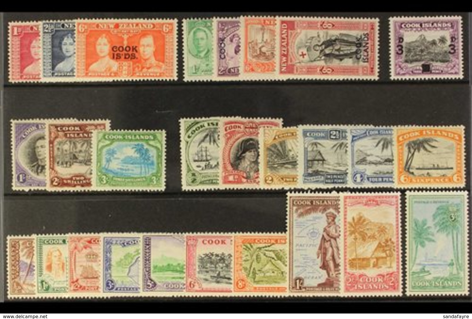 1937-52 MINT KGVI ASSEMBLY  Presented On A Stock Card & Includes 1938 Set & 1949 Pictorial Set. Useful Range (27 Stamps) - Cookinseln
