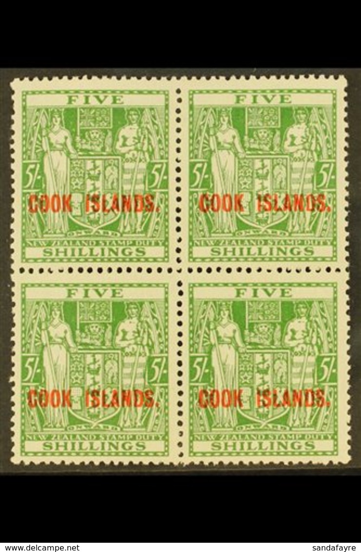 1943-54  5s Green Arms, Upright Watermark, SG 132, Fine Mint Block Of Four, The Upper Pair Never Hinged. For More Images - Cookinseln