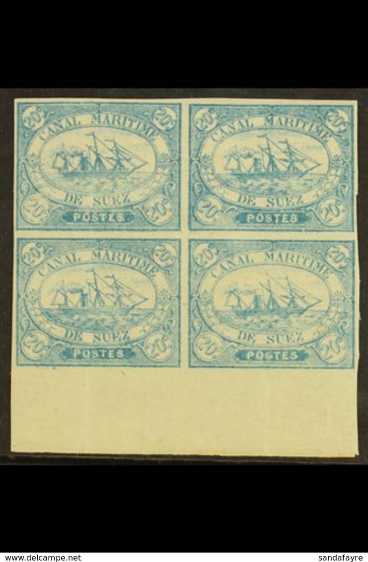 SUEZ CANAL COMPANY  1868 20c Blue, SG 3, Fine Mint Marginal Block Of 4 (Positions 99-100 / 111-112, Bearing Expertizing  - Autres & Non Classés