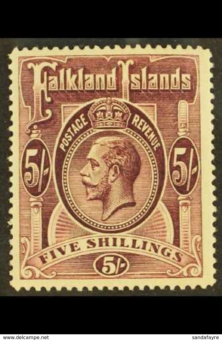 1912-20  5s Reddish Maroon, Purple Under UV-light (SG 67a, Heijtz 32a), Fine Mint, Fresh Colour, Scarce. For More Images - Falkland Islands