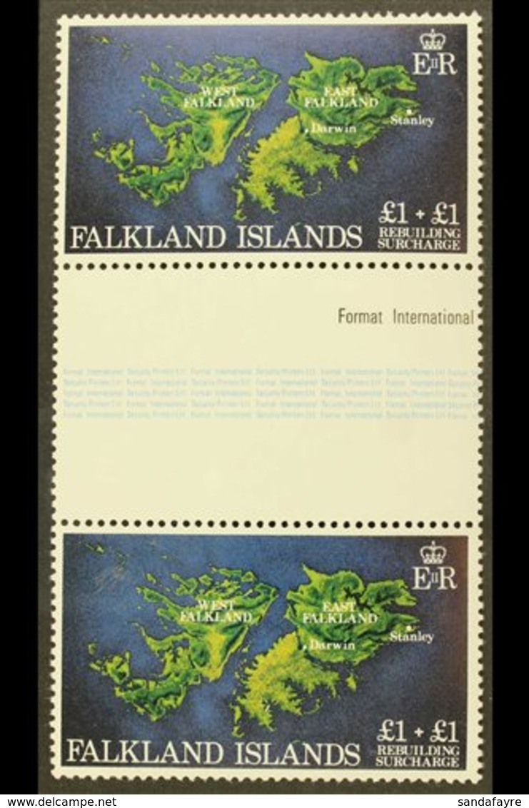 1982  £1+£1 Multicolored, "WATERMARK CROWN TO RIGHT OF CA" Variety, SG 430w, Very Fine Never Hinged Mint Vertical GUTTER - Falkland Islands