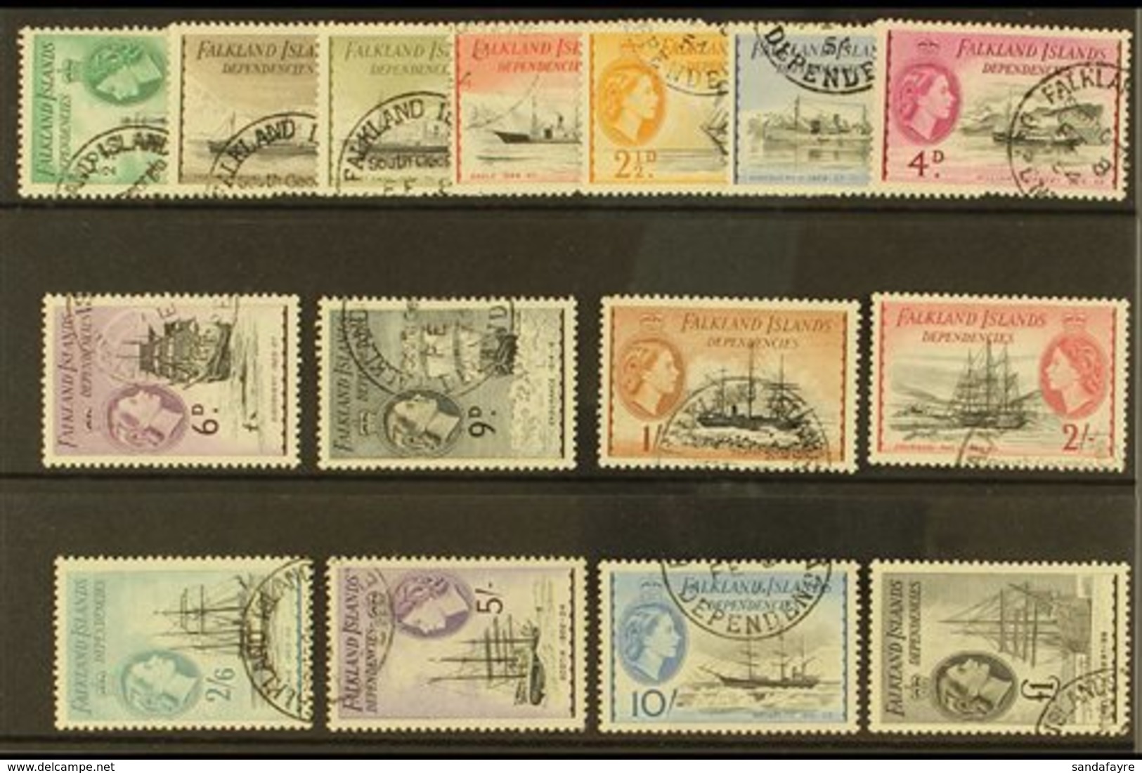1954-62  Pictorials Complete Set, SG G26/40, Very Fine Cds Used, Fresh. (15 Stamps) For More Images, Please Visit Http:/ - Falkland Islands