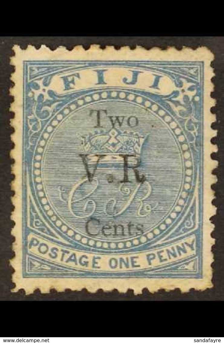 1874  2c On 1d Blue With Type 6 "VR" Opt Showing NO STOP TO "R", SG 19a, Unused Regummed, Some Minor Perf Faults As Usua - Fiji (...-1970)