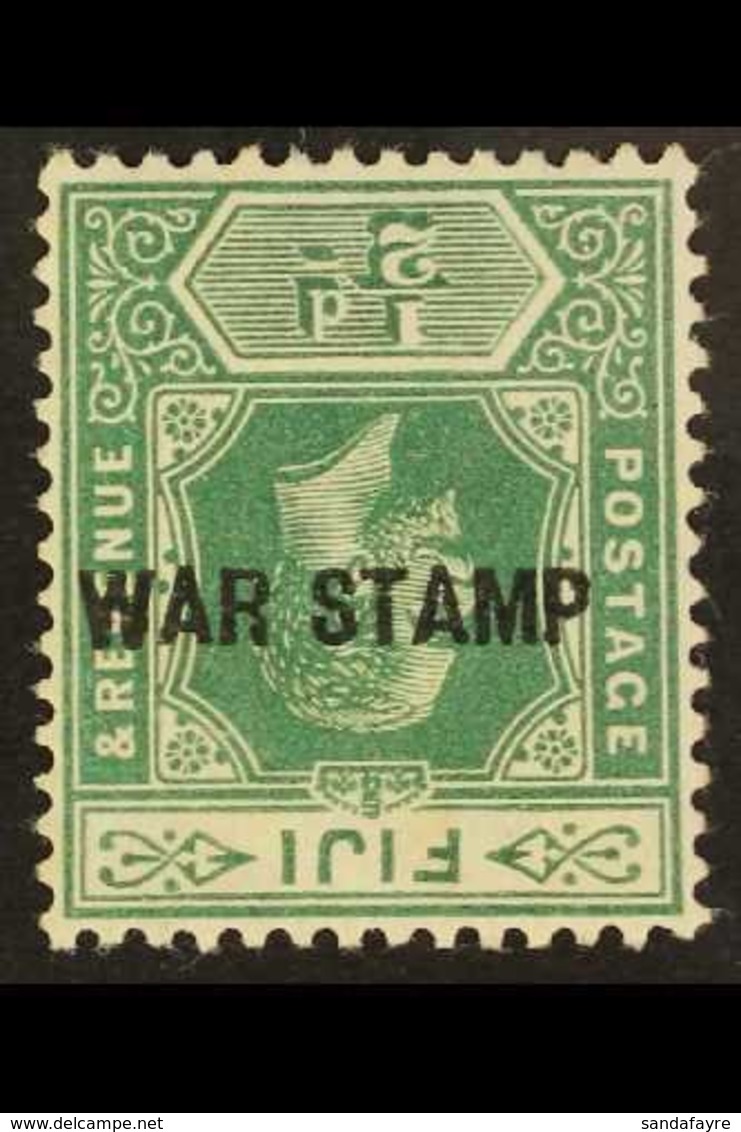 1915-19  ½d Green With "WAR STAMP" INVERTED, SG 138c, Never Hinged Mint With A Light Corner Crease And Gum With Hint Of  - Fidschi-Inseln (...-1970)