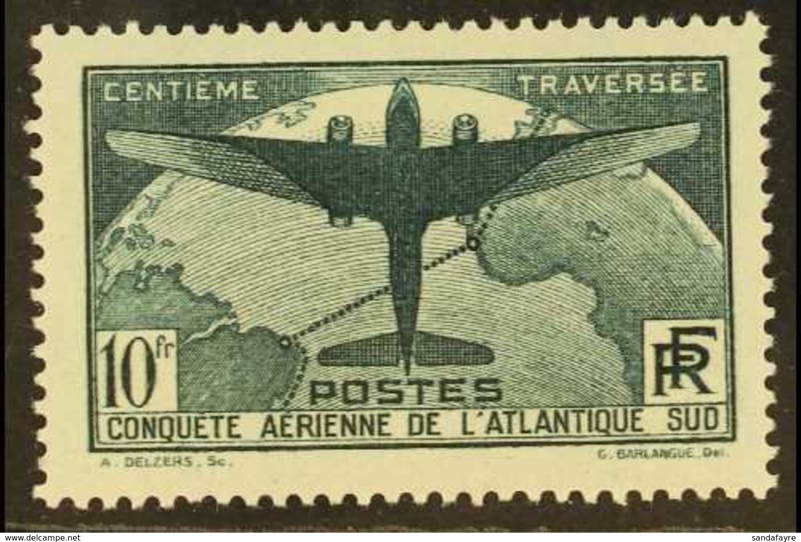 1936  10fr Myrtle-green South Atlantic Flight, SG 554 Or Yvert 321, Fine Mint. For More Images, Please Visit Http://www. - Sonstige & Ohne Zuordnung