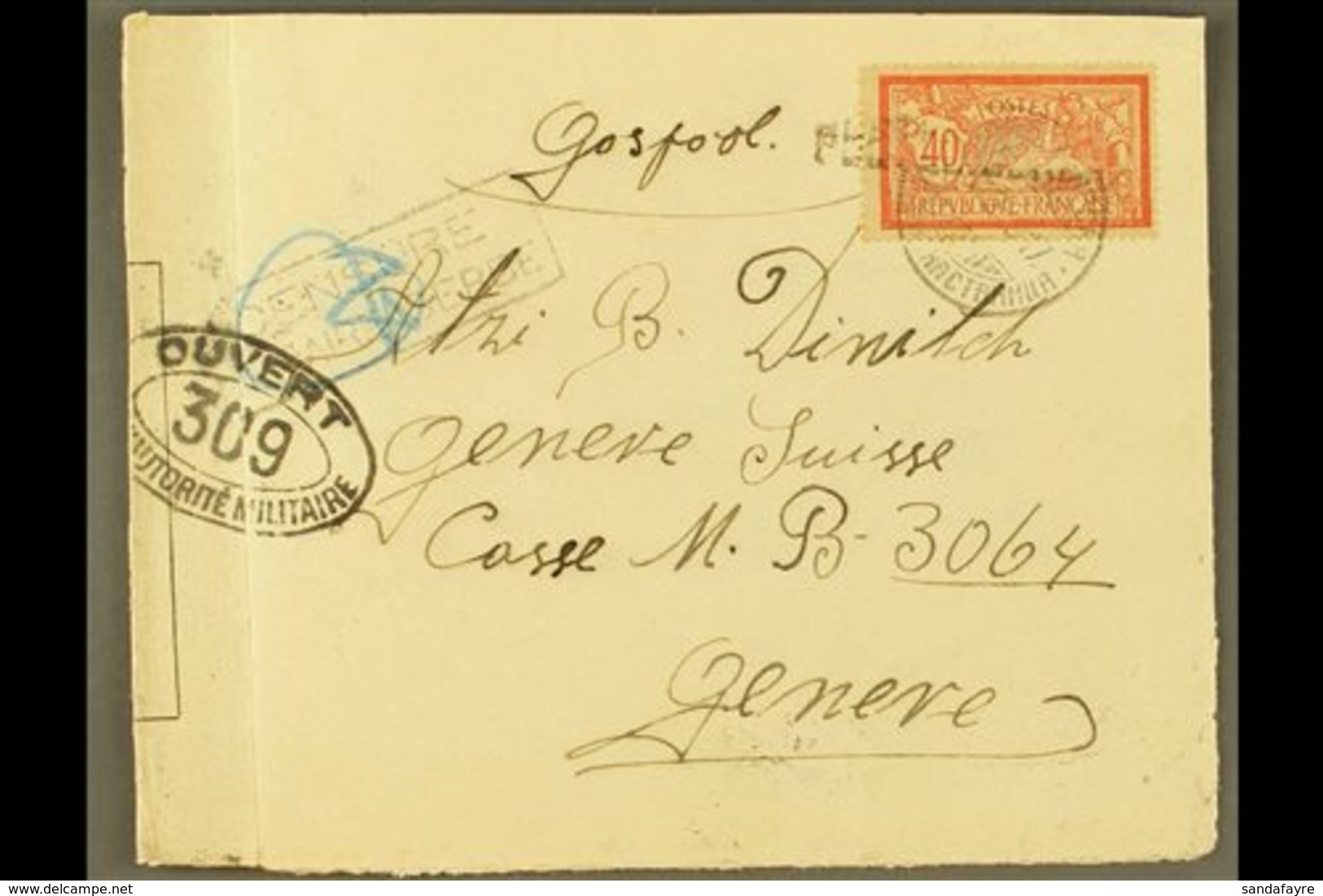 POSTES SERBES COVER  1917 (Dec) censored Cover Addressed To Switzerland, Bearing France 40c Stamp Tied By Serbian Cyrill - Other & Unclassified