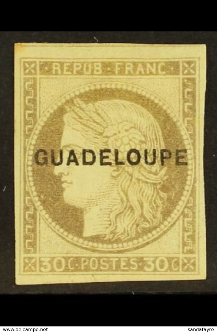 GUADELOUPE  1891 30c Brown Ceres, Overprinted, Yv 12, Very Fine Mint. For More Images, Please Visit Http://www.sandafayr - Sonstige & Ohne Zuordnung