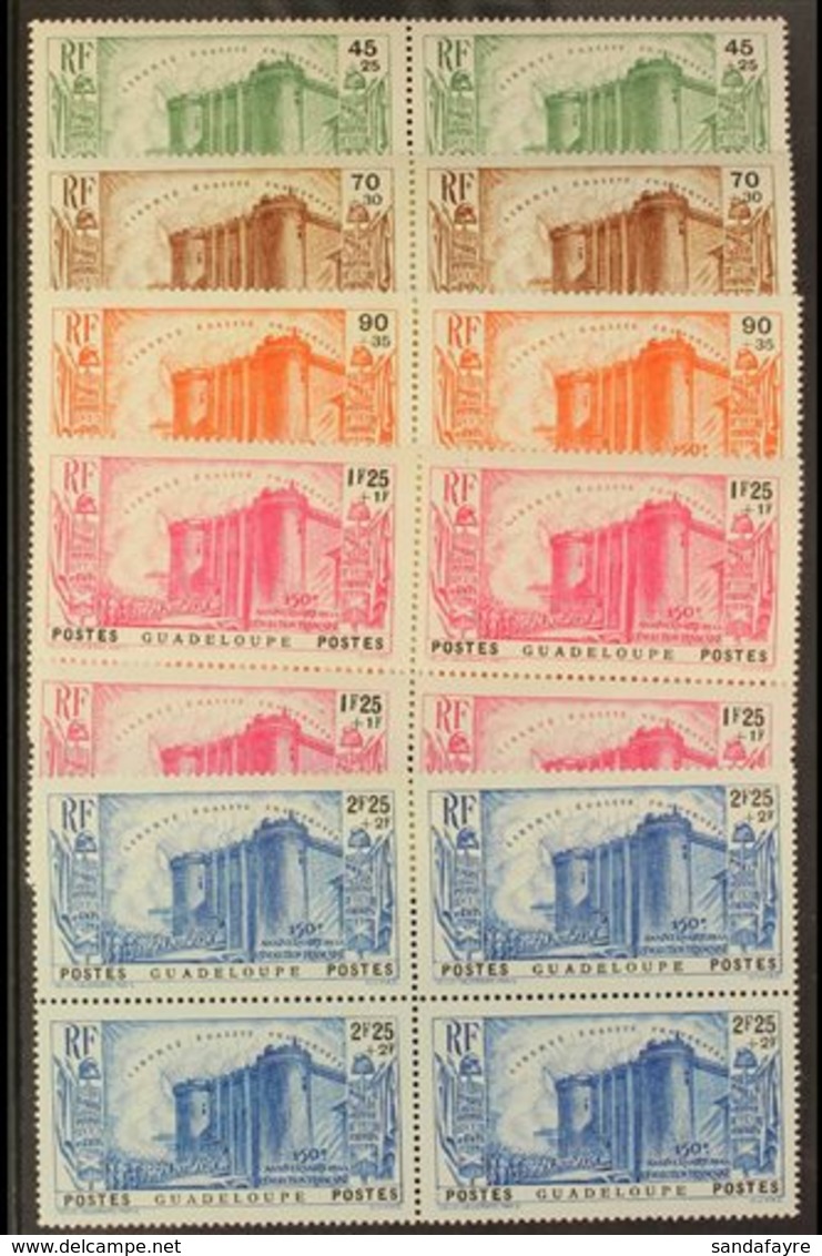GUADELOUPE  1939 150th Anniversary Of The Revolution Set Complete, Yv 142/6, In Mint Blocks Of 4 With Most Stamps Being  - Other & Unclassified
