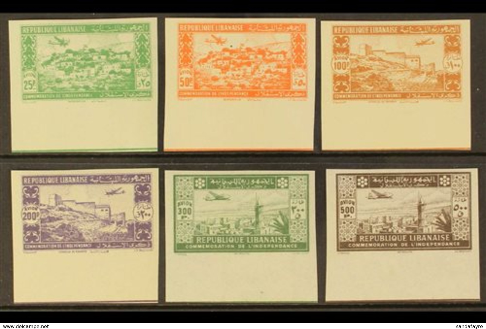 LEBANON  1943 Air Second Anniv Of Independence Anniv Complete IMPERF Set (Yvert 85/90, SG 269/74), Never Hinged Mint Mat - Sonstige & Ohne Zuordnung