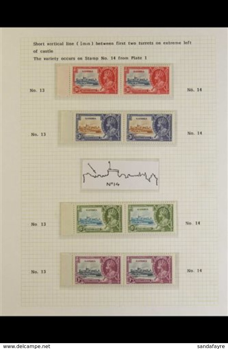 1935  Jubilee Set Complete In Horizontal Left-hand Marginal Pairs, (Pl 8B, Row 9  1/2) The Right Hand Stamp Showing The  - Gambia (...-1964)