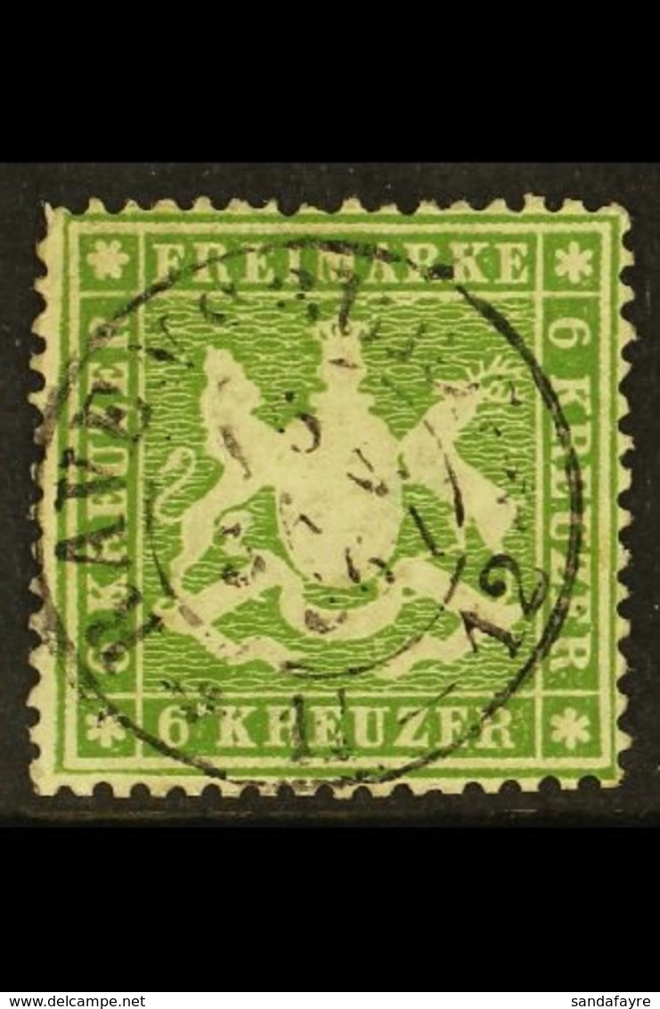 WURTTEMBERG  1861-62 6kr Deep Olive-green Perf 13½ On Thin Paper, SG 41 (Michel 18 Ya), Superb Used With Lovely 'socked- - Other & Unclassified