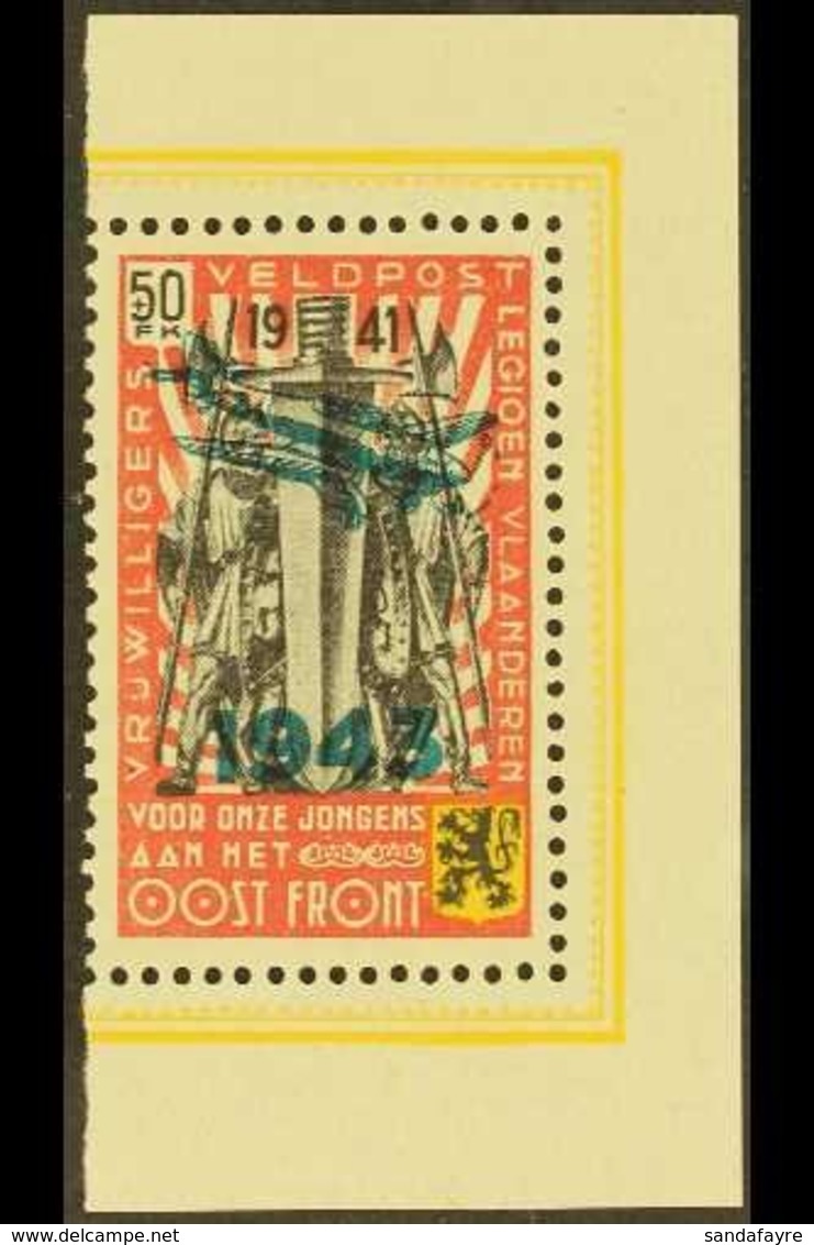 BELGIAN / FLEMISH LEGION  1943 +50 Fr Carmine- Red, Black & Yellow With Type Type IV Overprint, Michel V, Never Hinged M - Other & Unclassified