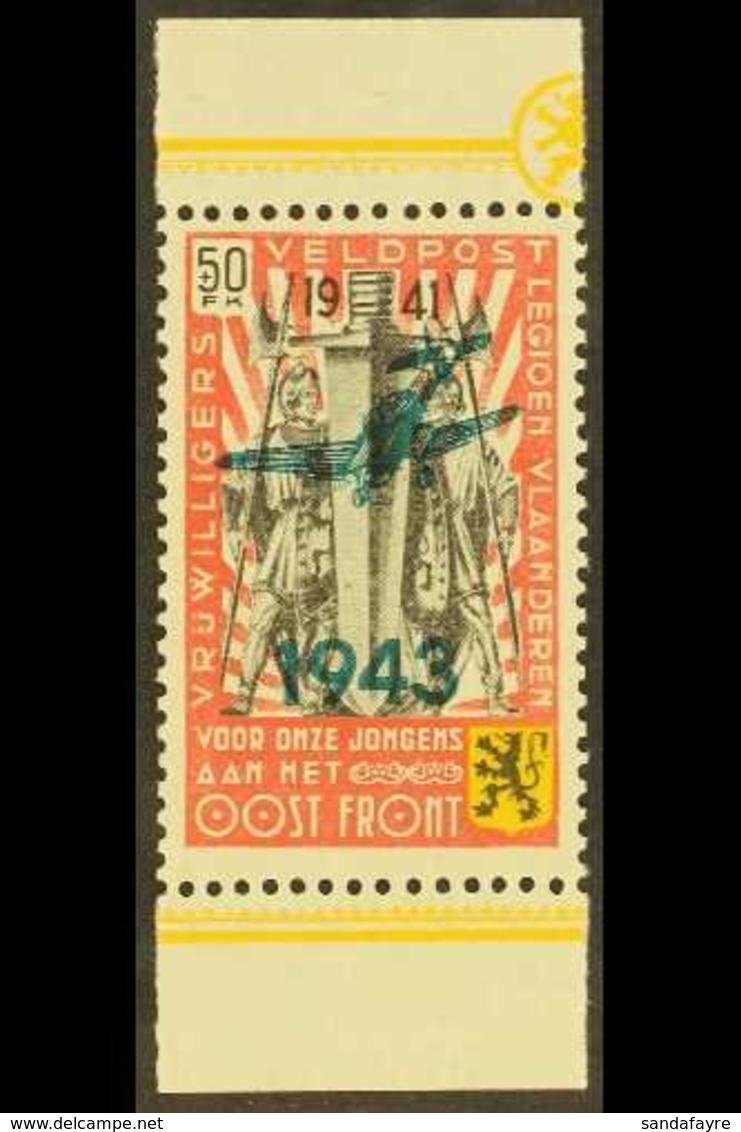 BELGIAN / FLEMISH LEGION  1943 +50 Fr Carmine- Red, Black & Yellow With Type Type II Overprint, Michel V, Never Hinged M - Other & Unclassified