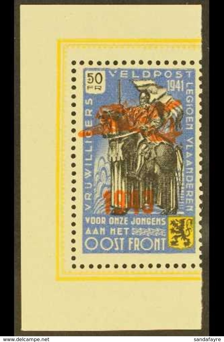 BELGIAN / FLEMISH LEGION  1943 +50 Fr Cornflower Blue, Black & Yellow With Type Type I Overprint, Michel VIII, Never Hin - Other & Unclassified