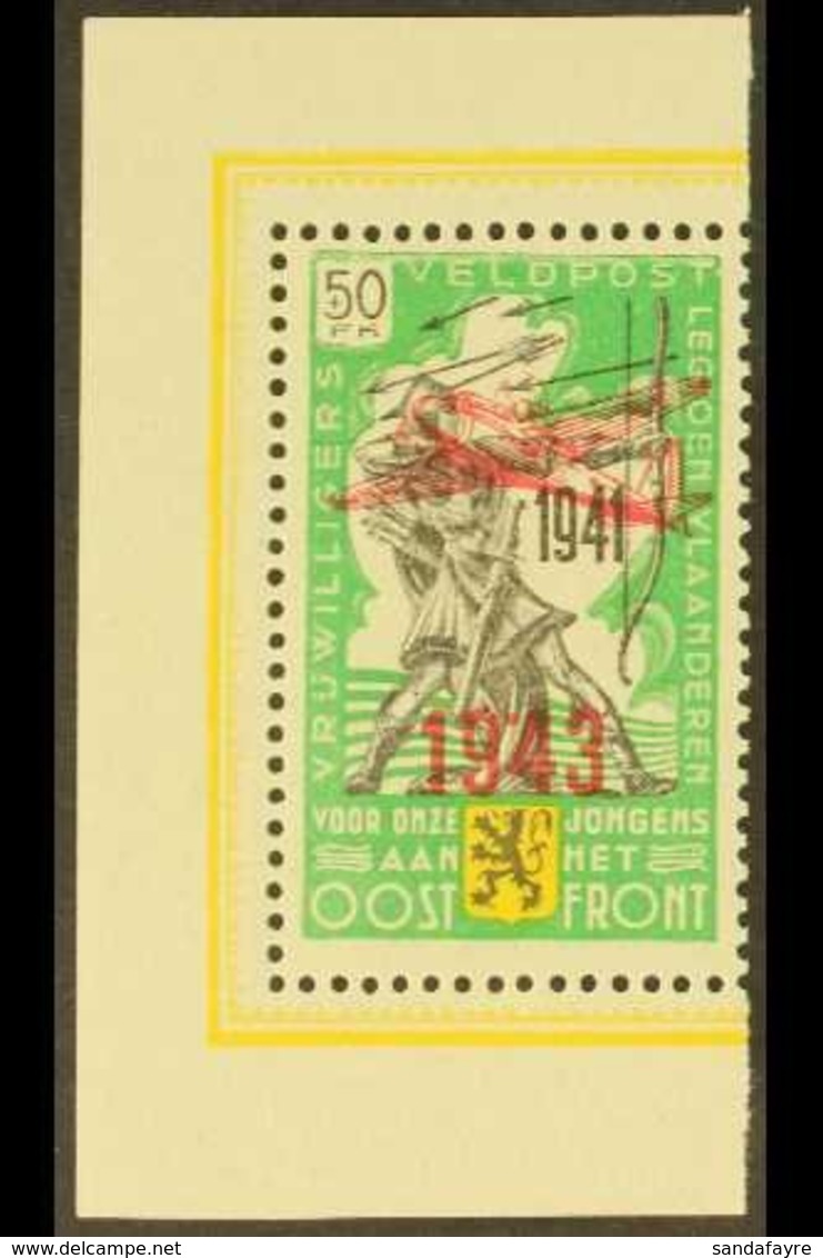 BELGIAN / FLEMISH LEGION  1943 +50 Fr Emerald, Black & Yellow With Type Type I Overprint, Michel VI, Never Hinged Mint F - Other & Unclassified